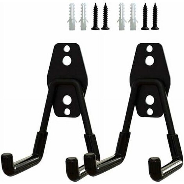 2 uds gancho de garaje doble en forma de U 19cm negro, gancho de almacenamiento de Metal resistente almacenamiento de utilidad estante de herramientas de montaje en pared escaleras para bicicletas