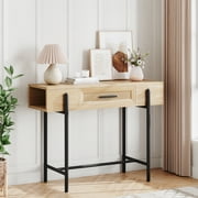 Rattan Console Table, Sofa Tables Narrow Entryway Table with Drawer and Storage, 40 Behind Couch Table Hallway Table Boho Desk Home Furniture for Living Room, Foyer, Bedroom