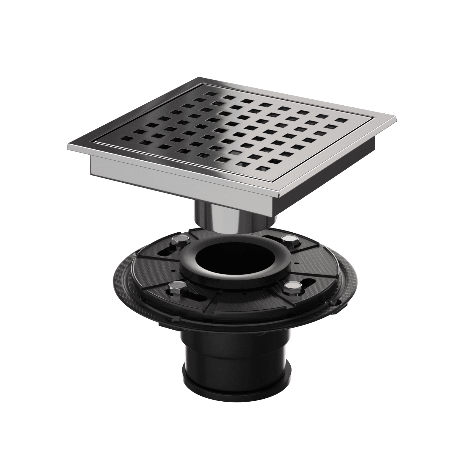 6 inch Square Shower Floor Drain with Flange, Food Grade SUS 304