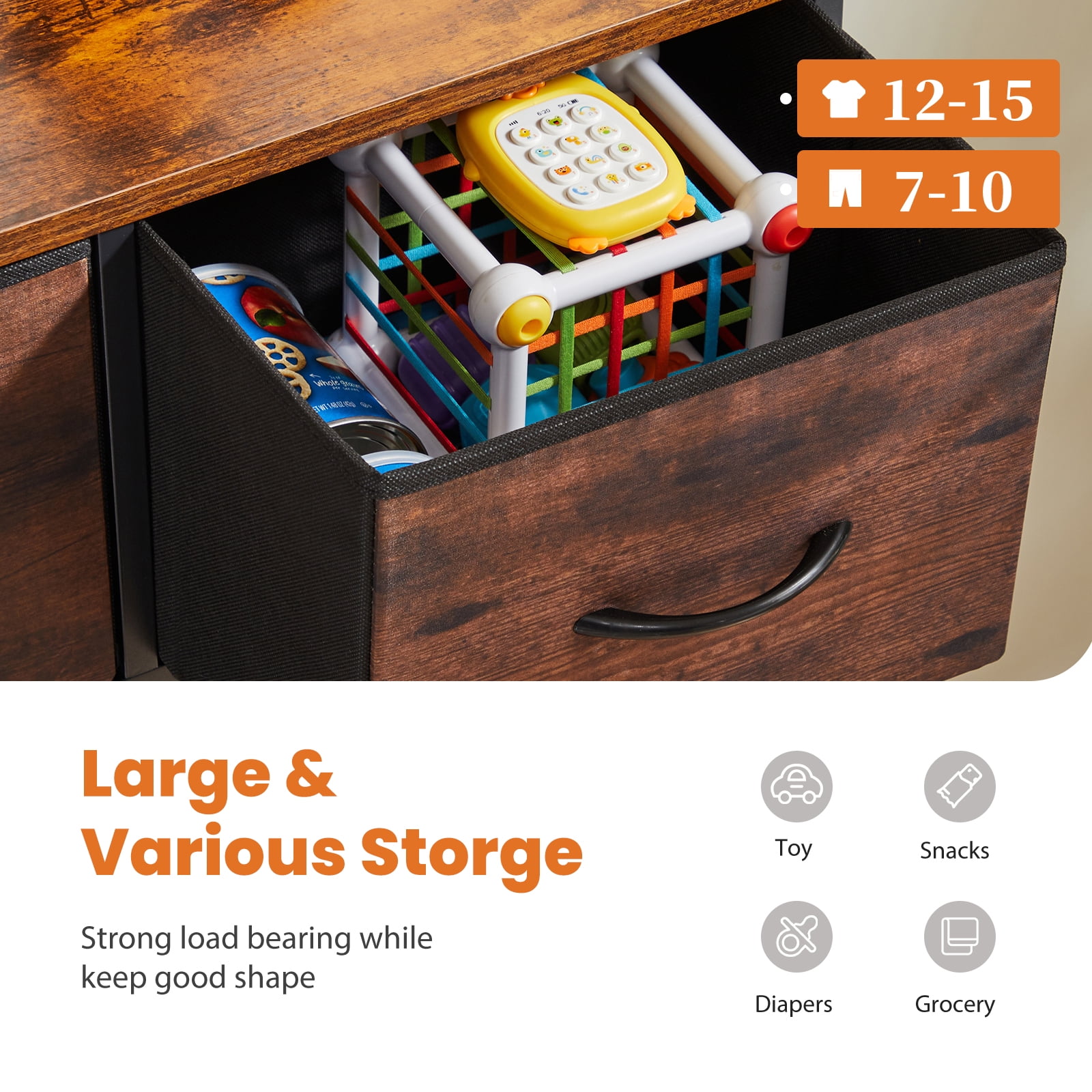 Gianna 9 Drawers Dresser, Large Capacity Organizer, Suit for Bedroom, Hallway, Rustic Brown