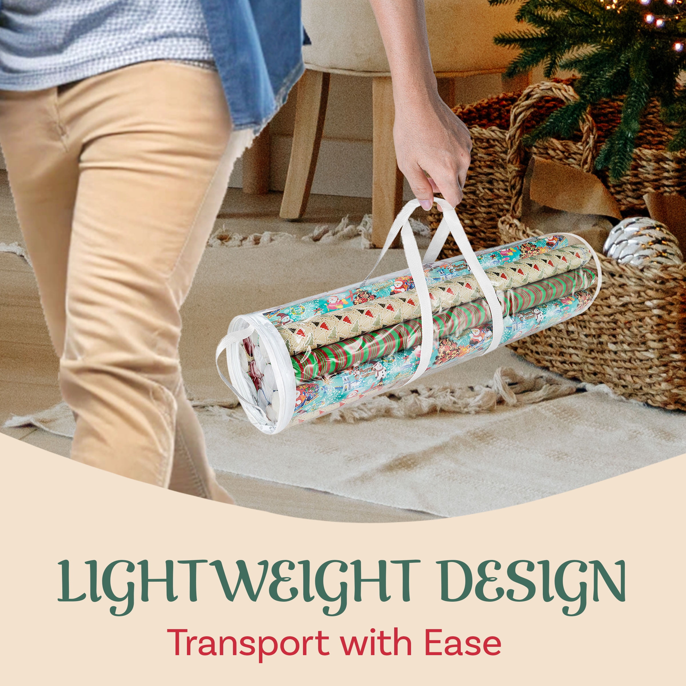 Elf Stor Set of 2 Wrapping Paper Storage - Clear Totes for 30-Inch Rolls