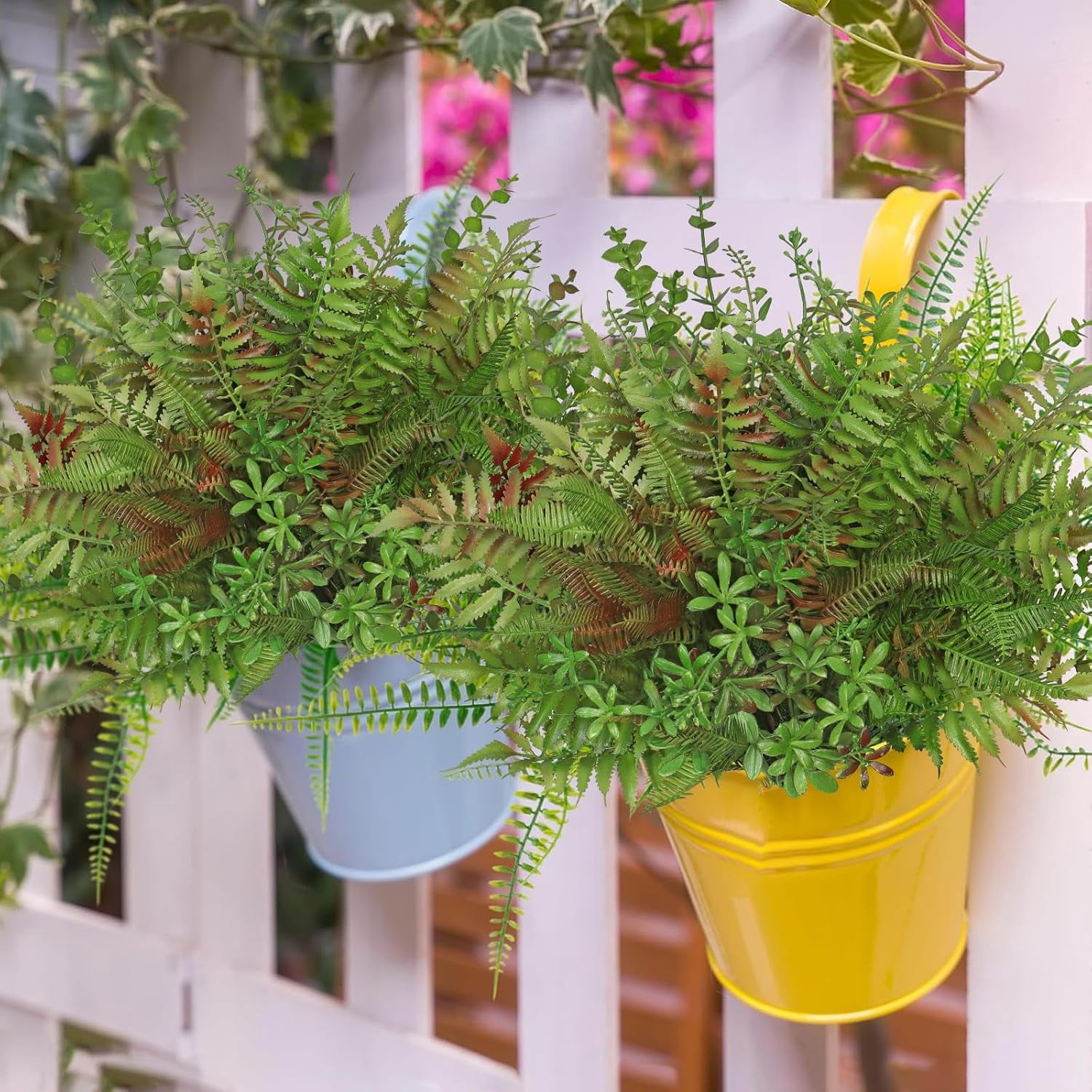 Mixed Eucalyptus Leaves Stems 12PCS, Artificial Plants Boston Fern Fake Branches Faux Shrub Bushes Greenery UV Resistant Plant for Vase Wedding Floral Outdoor Indoor Decor