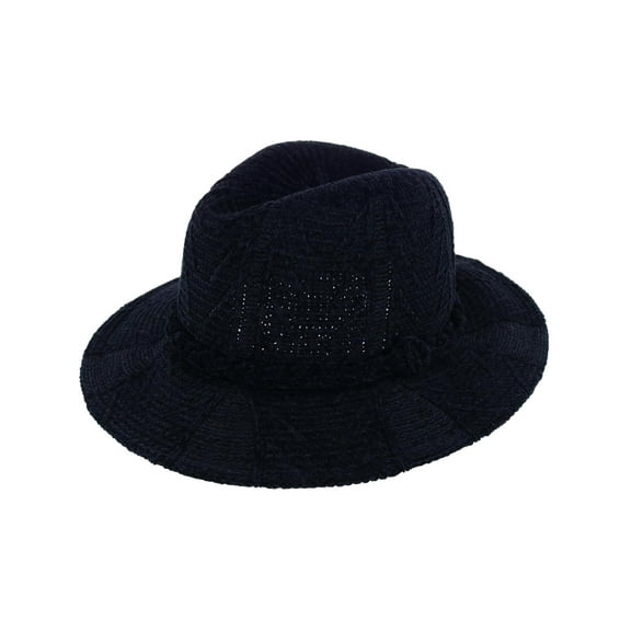 Aquarius  Knit Chenille Print Fedora with Braided Hat Band (Women)