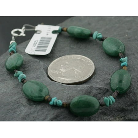 - Certified Authentic Navajo .925 Sterling Silver Natural Turquoise and Green Quartz Native American Bracelet