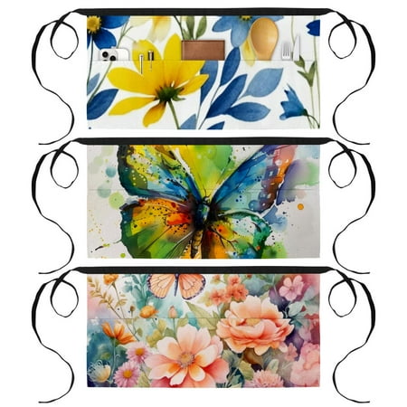 

Ailis Dinng 3 Pack Half Aprons Waist Aprons for Women and Men Home Kitchen Cooking Watercolor Butterfly