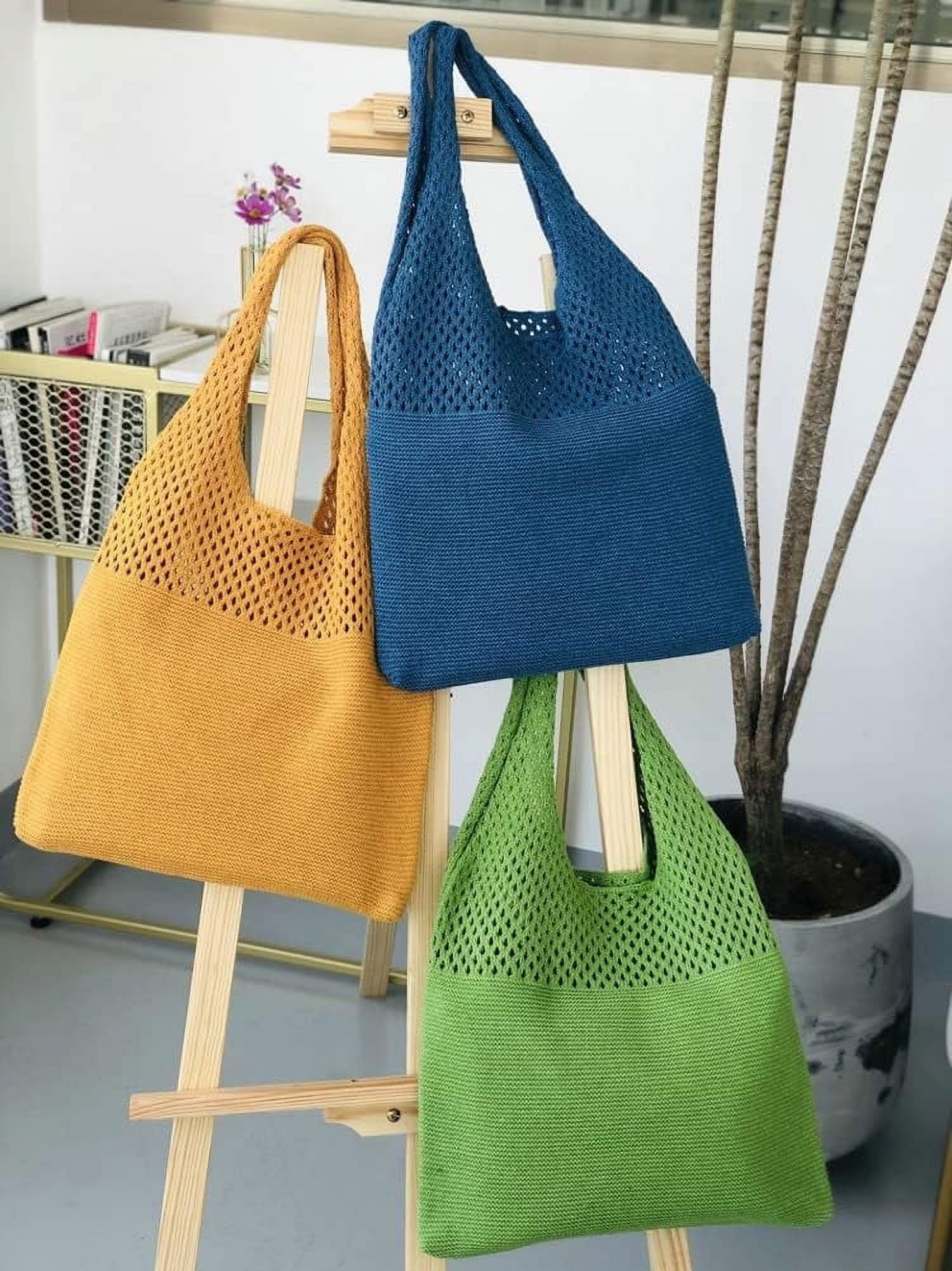 Kukuzhu Women's Handwoven Aesthetic Tote Bag Crochet Woven Hobo Bag Summer Knitted Cute Shoulder Bag Travel Shopping Grocery