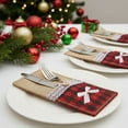 thumbnail image 5 of Christmas Knife and Fork Set for Holiday Table Decor, Linen Utensil Storage Holder for Christmas Dinner Party, Festive Cutlery Bag with Snowflake Design, 5 of 6