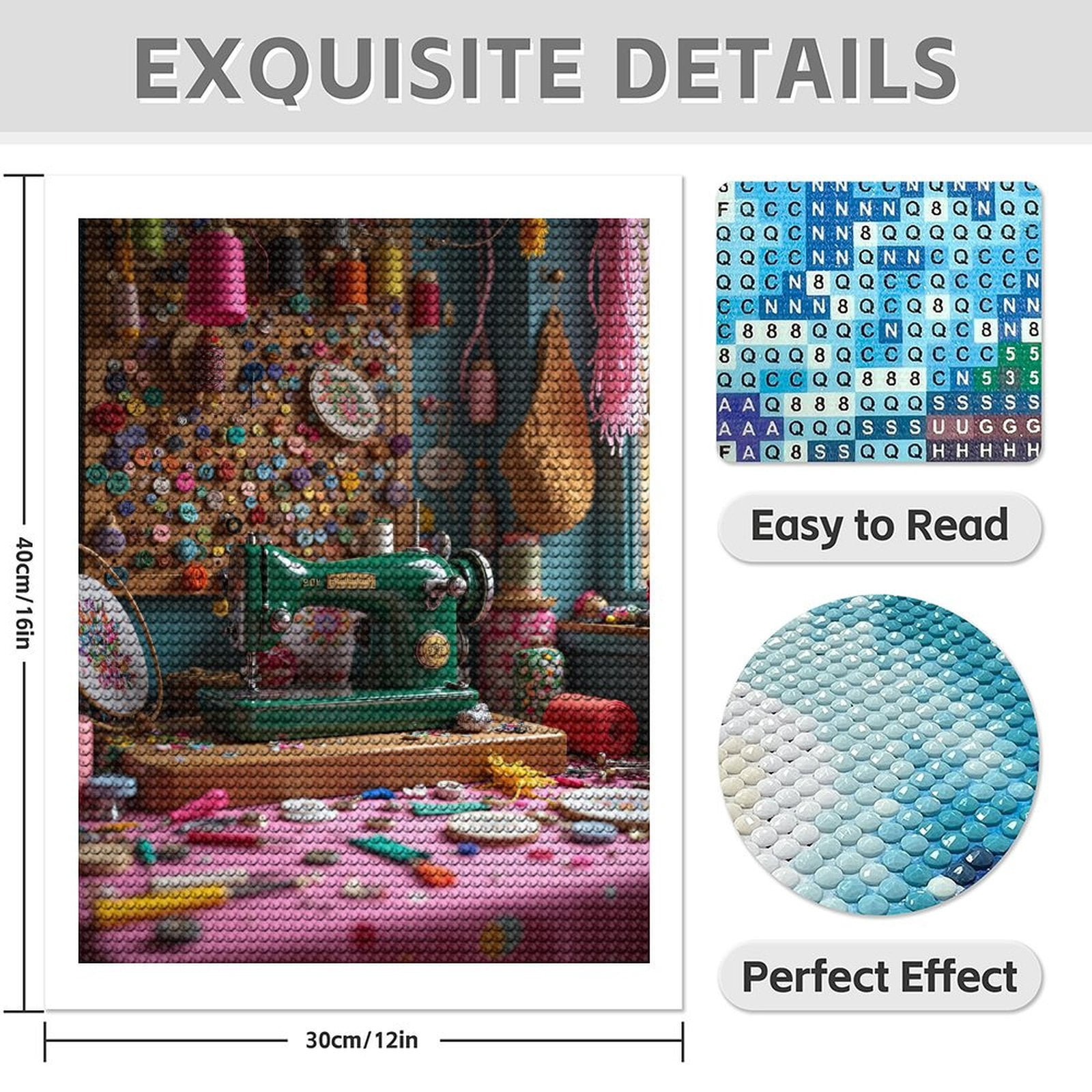 Diamond Art Kit for Adults, Vintage Sewing Machine Craft Room Diamond Painting for Adults Beginners, DIY Diamond Art Painting Kits, 5D Diamond Painting Crafts for Home Decor 12x16 Frameless