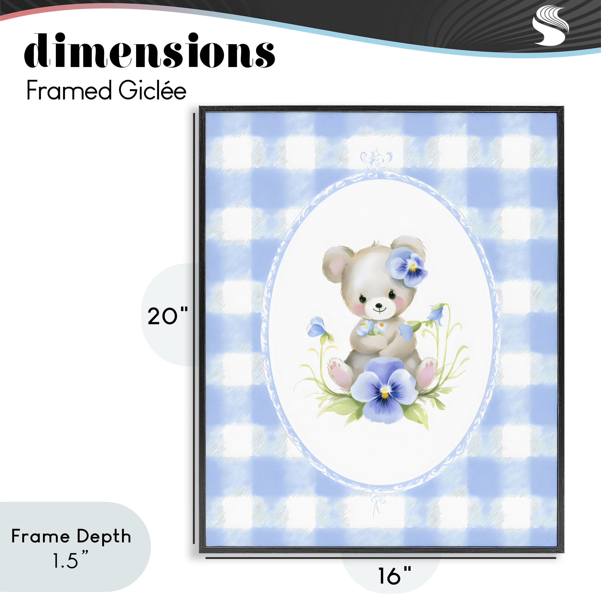 Stupell Industries Little Bear Blue Gingham Black Framed Giclee Art, design by Arlington Prints