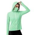 thumbnail image 2 of CheerKidz Women's Sun Protection Hoodie Long Sleeve Zip Up Jacket with Thumb Holes High Neck Face Cover Outdoor Running Hiking Warm Weather Active Top Breathable (Mint Green, M)., 2 of 5