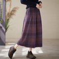 thumbnail image 2 of IWRICH Women's Vintage Plaid Pleated Wool Skirt Elastic Waist A-Line Midi Long Swing Skirt with Pockets Purple XL, 2 of 7