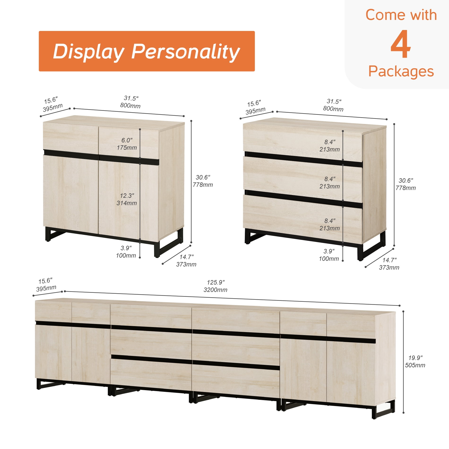 WAMPAT Modern 4-in-1 TV Stand for TVs up to 120 Inch, Media TV Console with Adjustable Shelves & 6 Drawers, Entertainment Center for Living Room and Bedroom