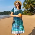thumbnail image 4 of Disketp Tropical Paradise Window View para Vestido de Manga Corta para Mujeres, Vestidos de Verano para Mujeres, Casual y Holgado para la Playa, 4 of 6