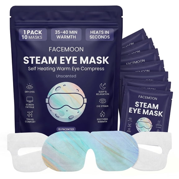 FACEMOON Self Heating Steam Eye Mask – 10 Count, for Dry Eyes, Warm Compress, Comfort | No Microwave Needed, Travel Ready, Odorless