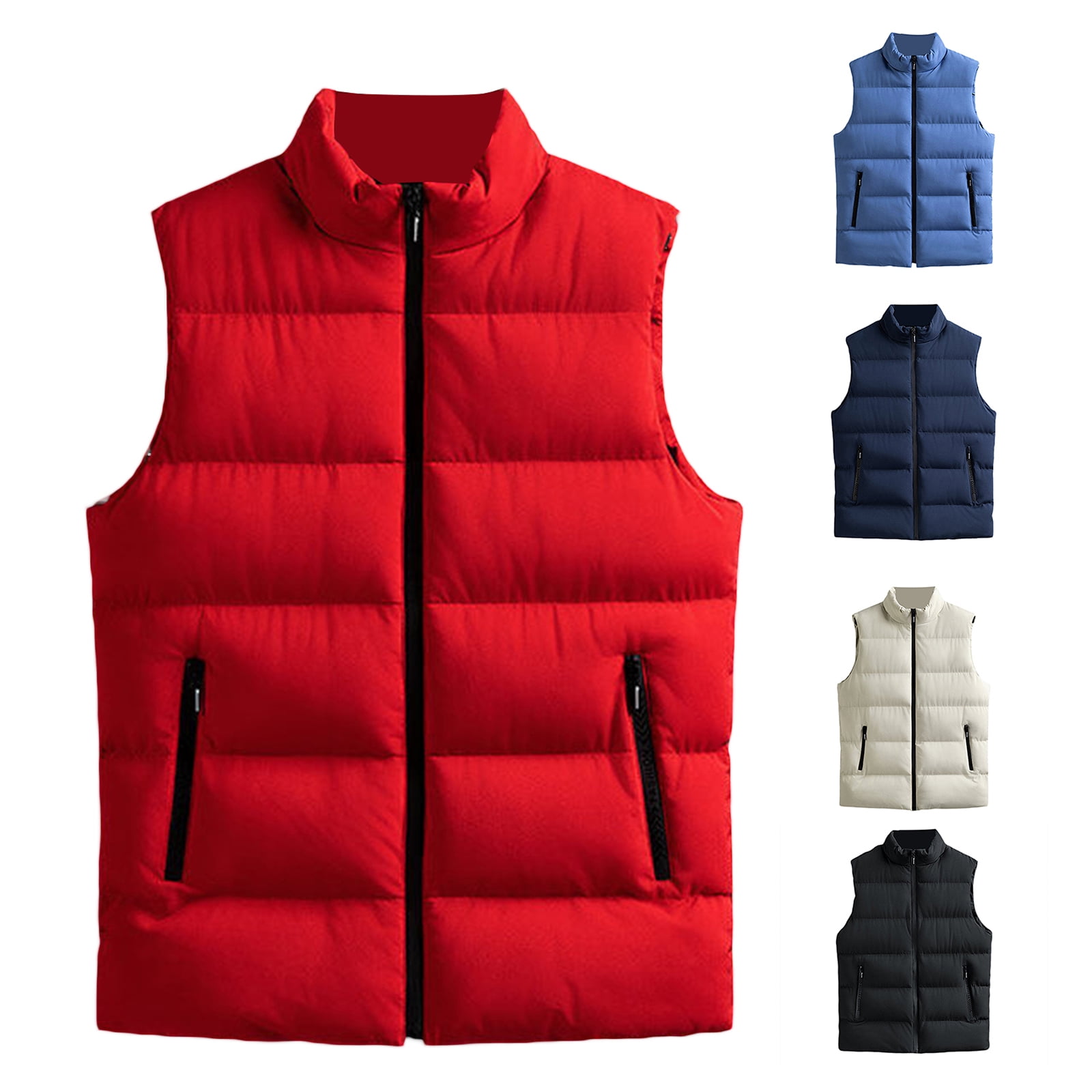 Men's Puffer Vest Solid Color Stand Collar Quilted Waistcoat Jacket ...