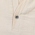 thumbnail image 6 of Men Henley Shirt Solid Color Cotton Linen Short Sleeve T-Shirts Band Collar Beach Vacation Pullover, 6 of 7
