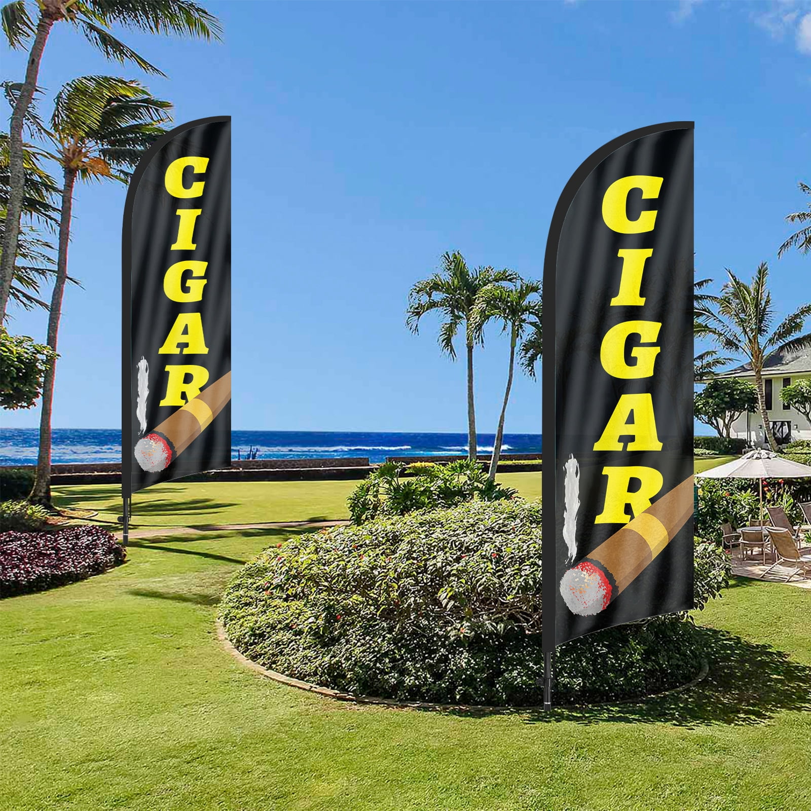 QSUM CIGAR Sign Feather Flag with Pole Kit,8.2FT CIGAR Decoration Display, CIGAR Business Sign,CIGAR Swooper Flag