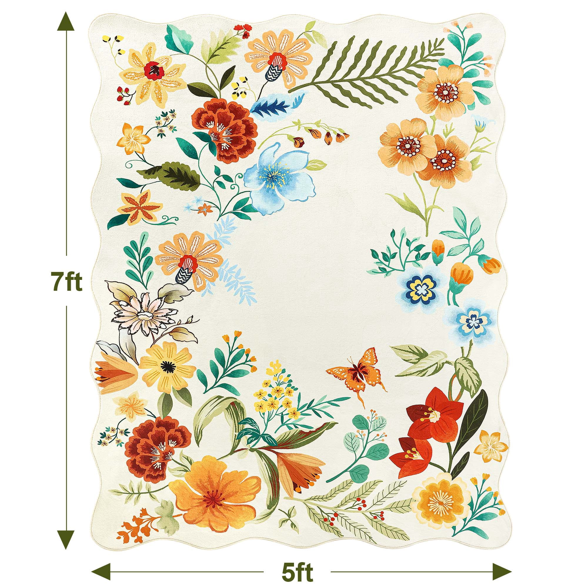 Carvapet 5'x7' Floral Living Room Rugs, Ultra-Thin Soft Area Rugs for Bedroom, Non-Slip Washable Boho Rug Low-Pile Throw mat for ‎Dining Room Office, Beige