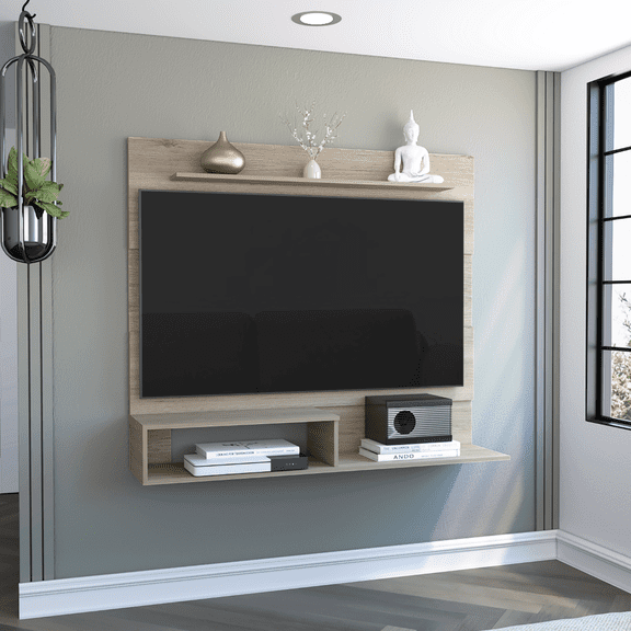 LHYY Floating Entertainment Center for TV´s up 55",Space For TV,One Superior Shelf,Two Shelves,Light Pine