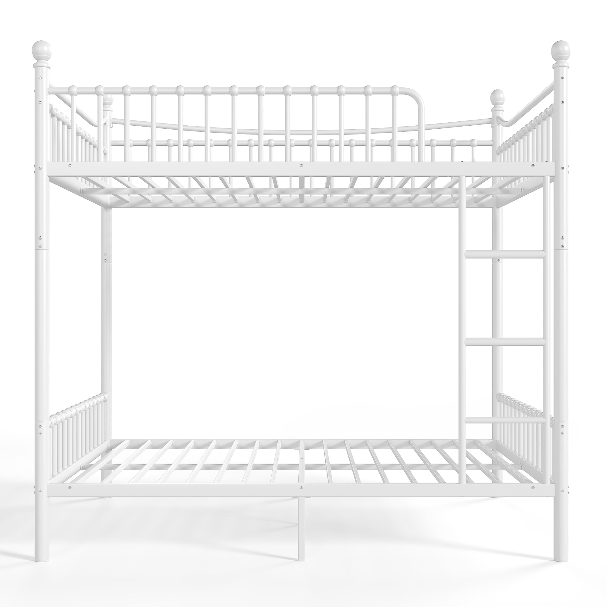Leumius Full over Full Metal Bunk Bed with Unique Curved Guardrail Design, Round Tube Bunk Bed Frame, Metal Bunk Bed Frame for Kids Teens Adults White