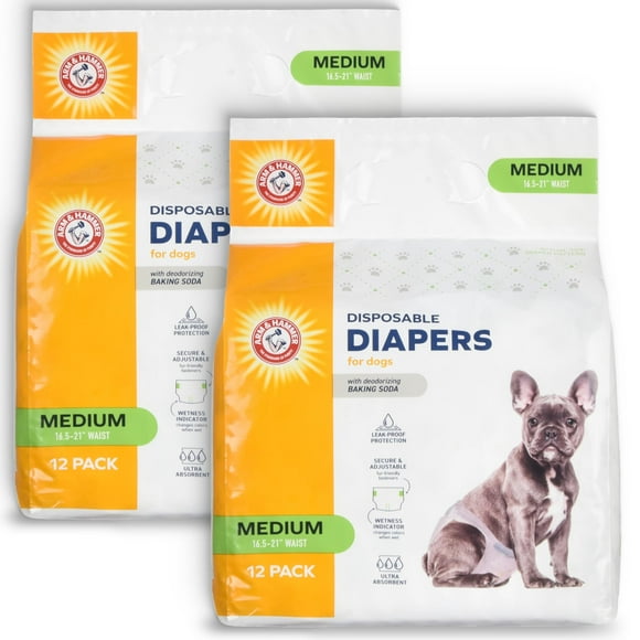 Arm&Hammer for Pets Female Dog Diapers, Size Medium, 24 Count UltraAbsorbent, Adjustable Girl Dog Diapers with Leakproof Protection and Wetness Indicator Arm&Hammer Baking Soda Enhanced,Pack of 2