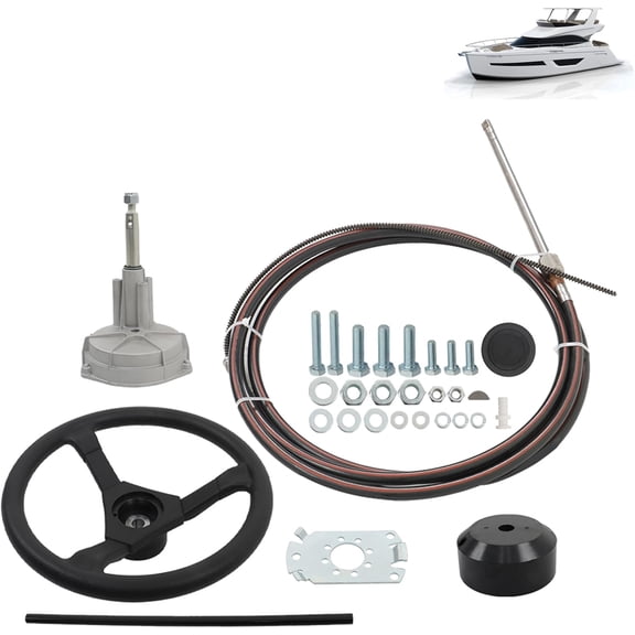 labwork 16 Feet Boat Rotary Steering System Outboard Kit with 12.4 in Steering Wheel Replacement for Yachts and Fishing Boats