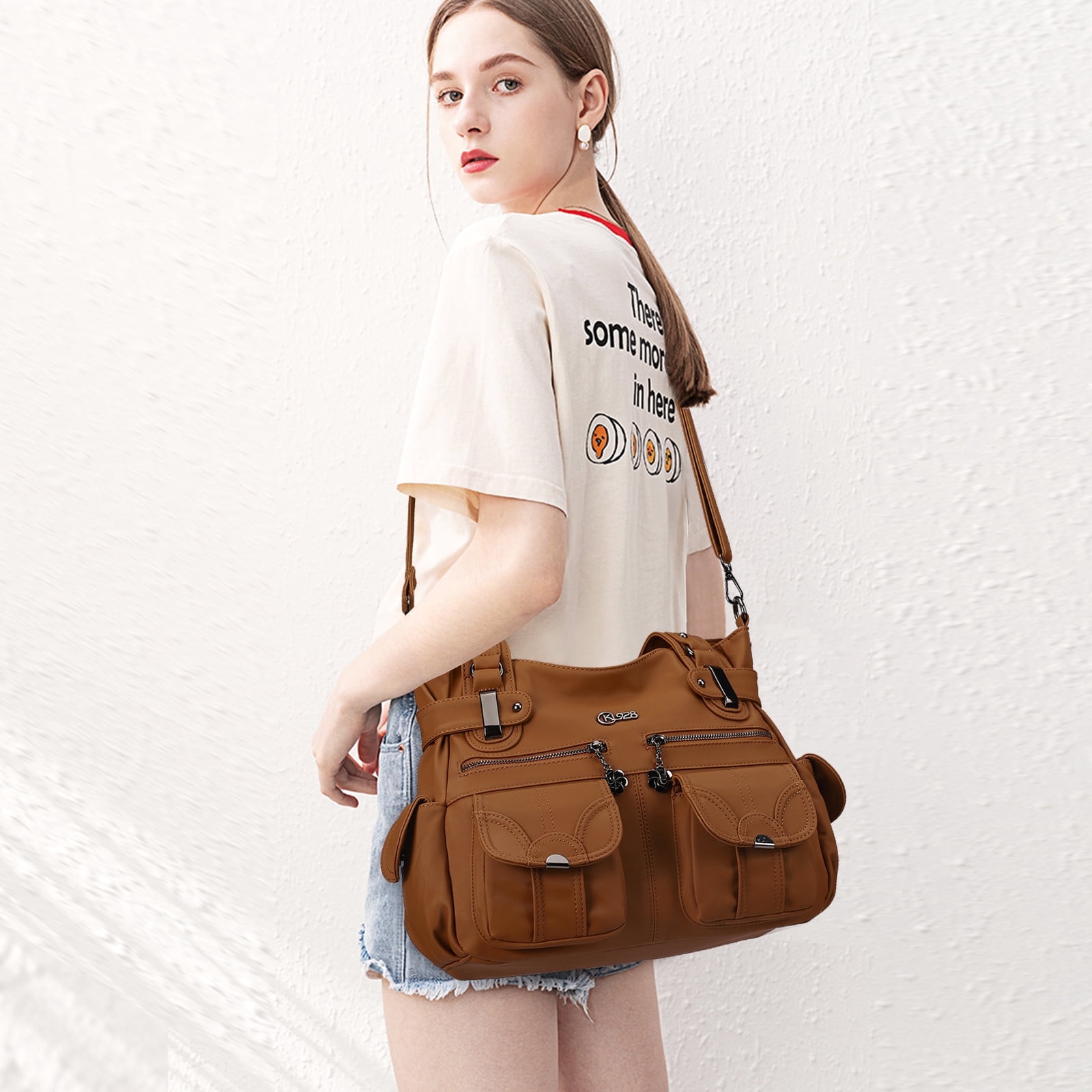 KL928 Women Large Purses and Handbags Shoulder Bag PU Leather Multi-Pocket Tote Bag