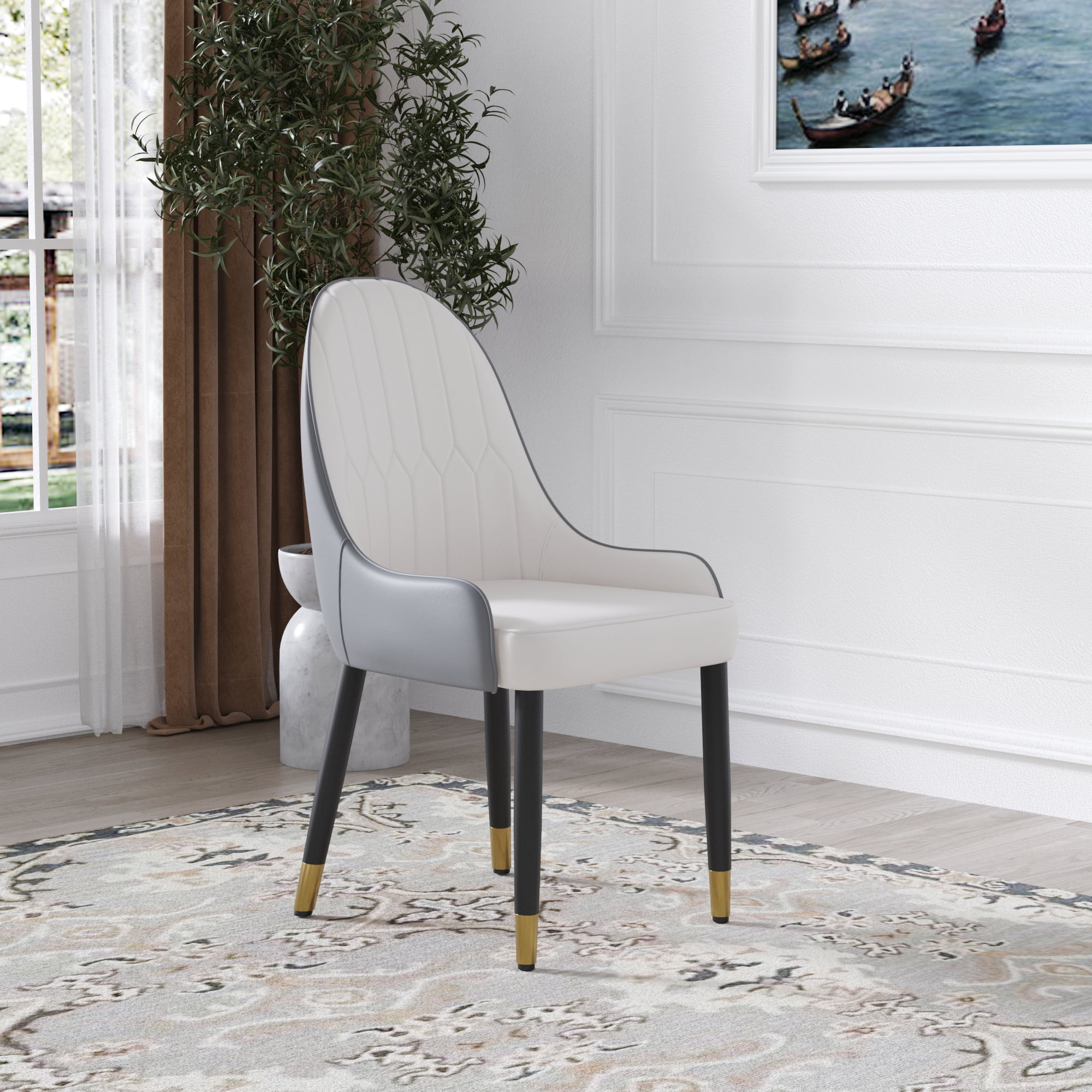 bokifol Dining Chairs Set of 2, Upholstered Mid Century Modern Kitchen Dining Room with Pu Leather Cushion Seat & Metal Legs for Kitchen,Living Room