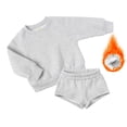 thumbnail image 2 of LYMAYTER Kids Unisex Fleece Outfit 2PCS Toddler Warm Solid Color Long Sleeve T-Shirt Tops + Jogging Shorts Set for 1-14 Y, 2 of 9