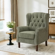 AFO Button-Tufted Wingback Accent Chair set of 1, Modern Mid-Century Armchair with Thick Padded Seat, Rolled Arm & Solid Wood Legs, For Bedroom/Office/Living Room, Green