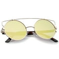 thumbnail image 4 of sunglassLA Unisex Midsize Metal Frame Horn Rimmed Crossbar Mirror Flat Lens Round Sunglasses 53mm (Gold / Pink Mirror) - 53mm, 4 of 4