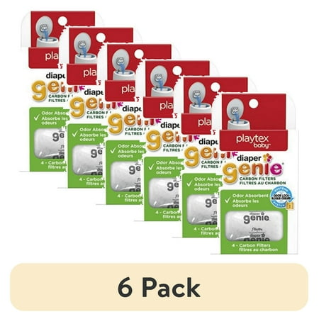 (6 pack) Playtex Baby Diaper Genie Carbon Filter Refill for Diaper Pails, 4 Carbon Filters, Plastic, Infant