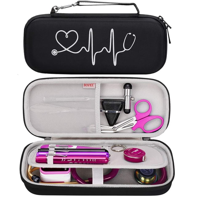 Estuche rígido para estetoscopio 3M Littmann Classic III, Lightweight II SE, Cardiology IV, MDF Acoustica Deluxe, espacio adicional para martillo de percusión Taylor y linternas, color negro Rojo Verde Cocina, Decoración y Otros
