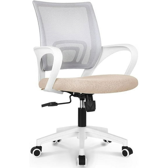 Office Chair Computer Desk Chair Gaming Ergonomic Mid Back Cushion Lumbar Support with Comfy Mesh Adjustable Swivel Rolling Home (Beige)