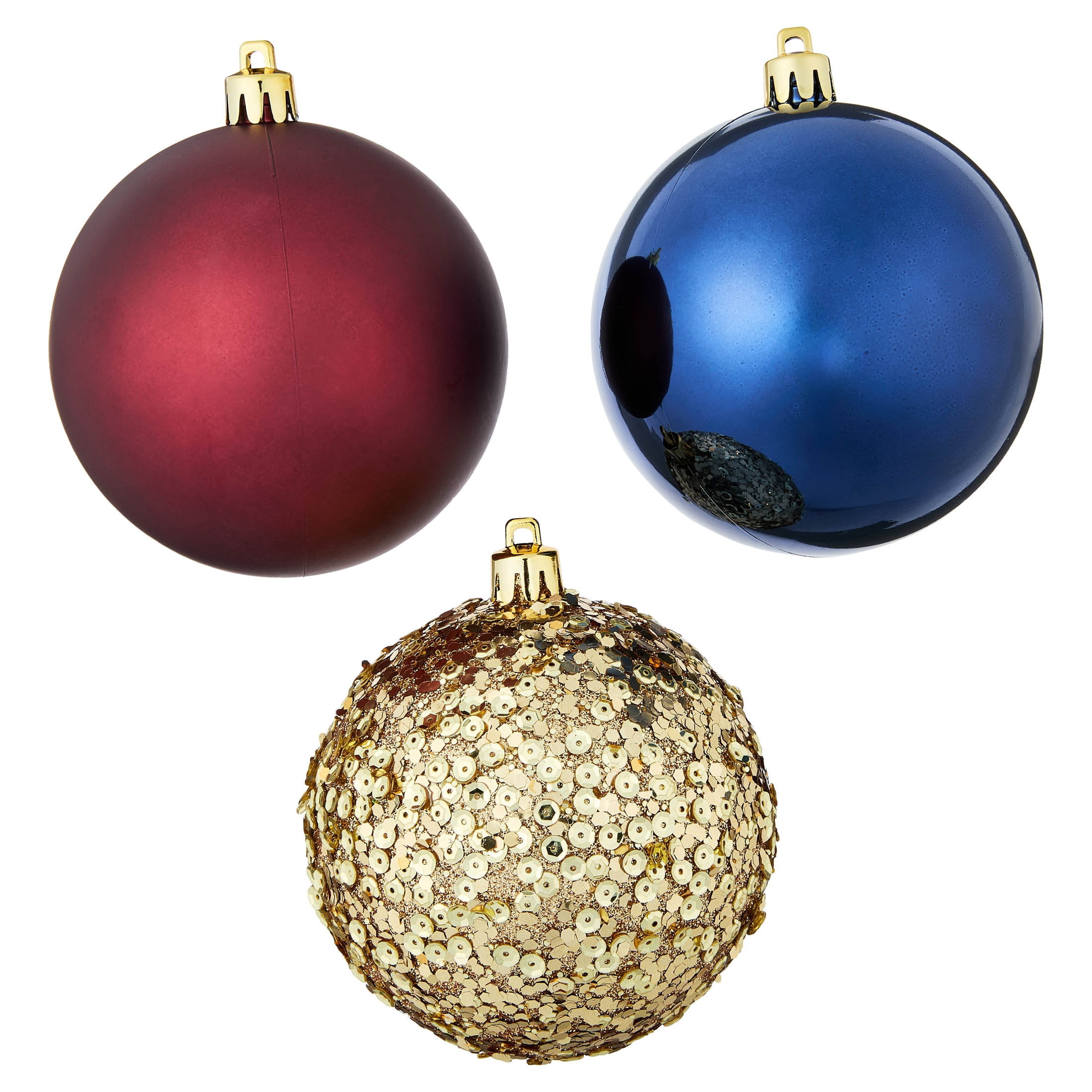 8-Count Navy/Dark Red/Gold Ball Shatterproof Christmas Ornaments, 4.5", by Holiday Time