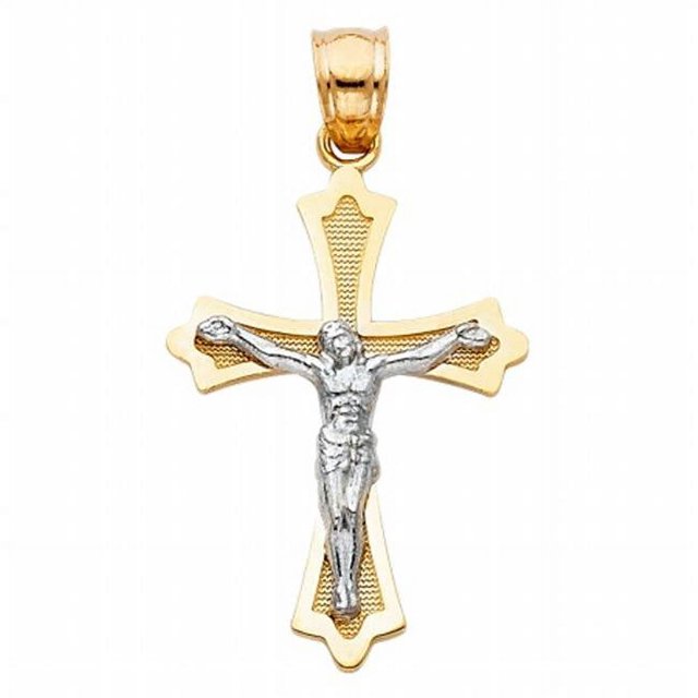 Precious Stars Pendentif Religieux Crucifix en Or Bicolore 14k