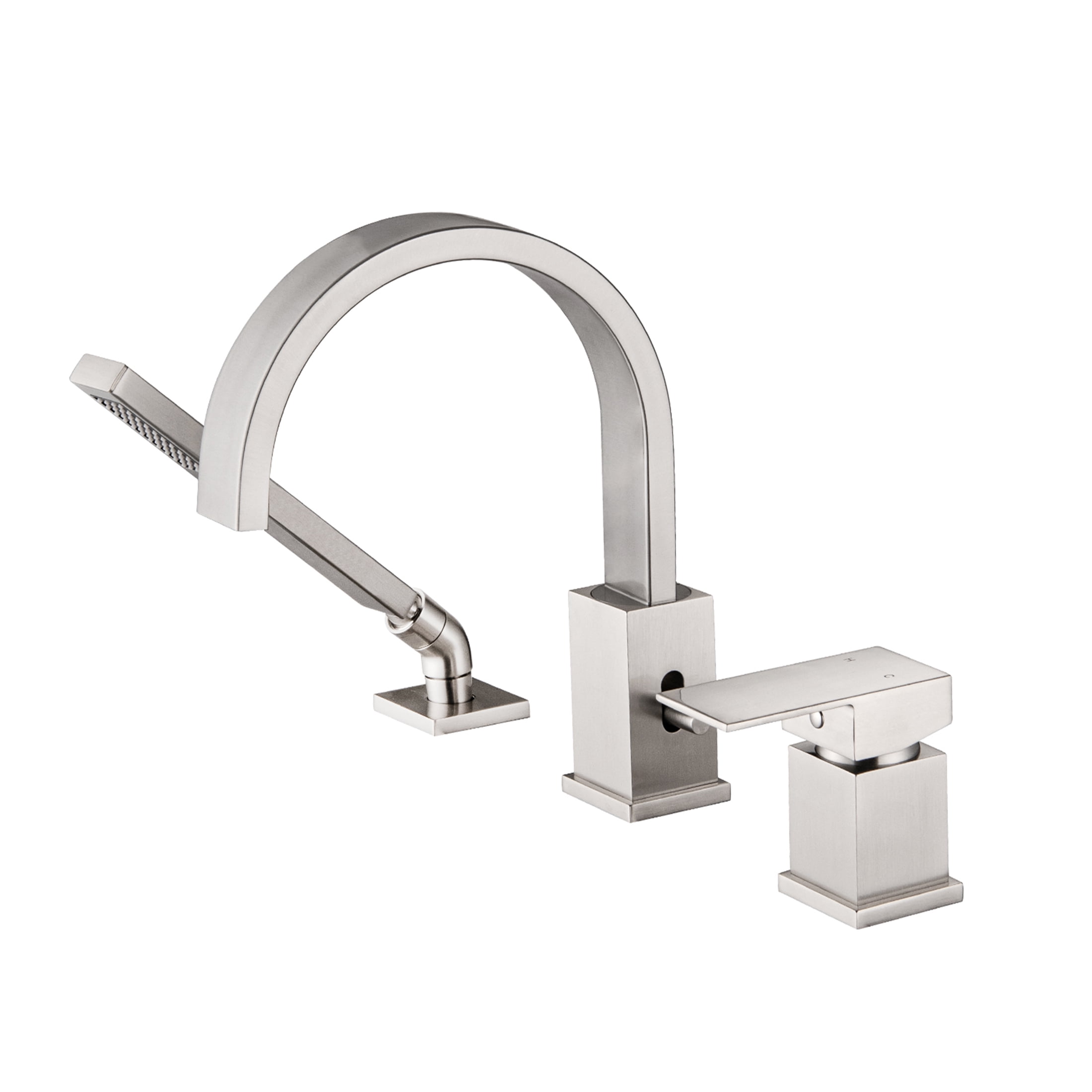 JERFIT 3-Hole Roman Tub Faucet with Hand Shower, Brushed Nickel Waterfall Bathtub Filler, Deck Mount Stainless Steel Spout Set
