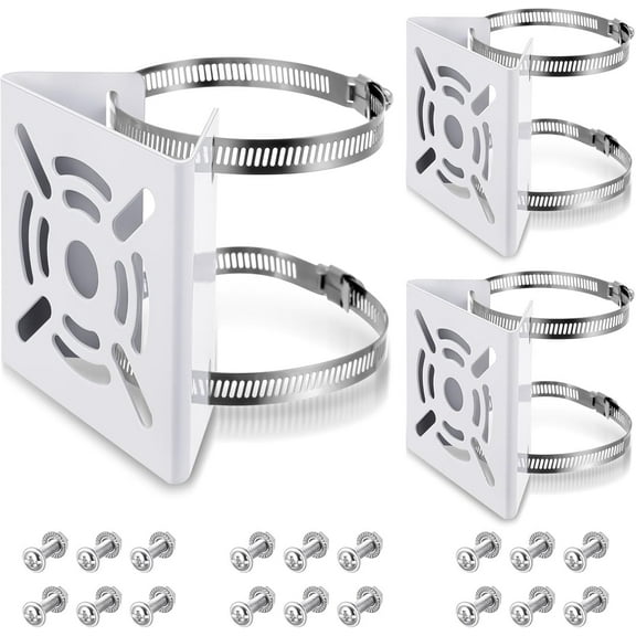 3 Pcs Universal Vertical Pole Mount for Security Camera Wall Mounting Bracket with 6 Loops Solid Metal Pole Bracket for CCTV Camera Indoor Outdoor Solar Panel LED Wall/Stage Light (White) White