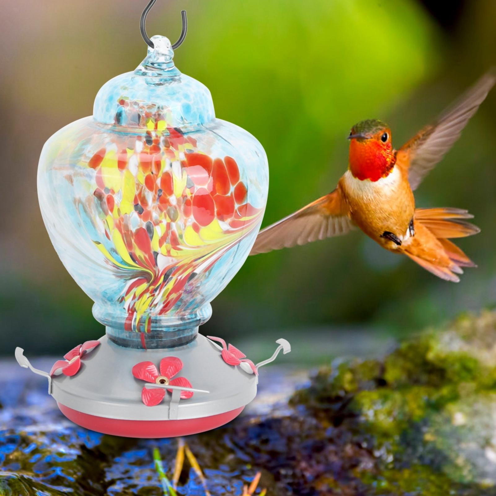 Rupoun Colorful Pattern Stained Glass Bird Feeder Water Tool for Garden 6.5 x 8.9 Inches / 16.5 x 22.5 cm Type B