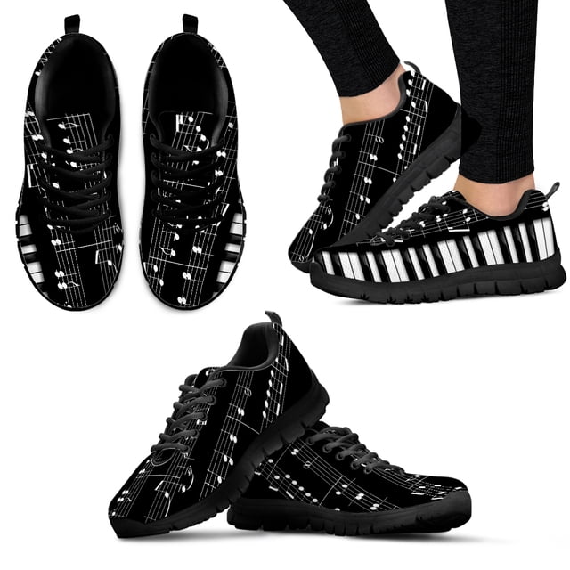 Music Piano Keyboard Pattern Ladies Lightweight Sneakers Mesh Flats Shoes Spring Breathable Lace-up Shoes for Women