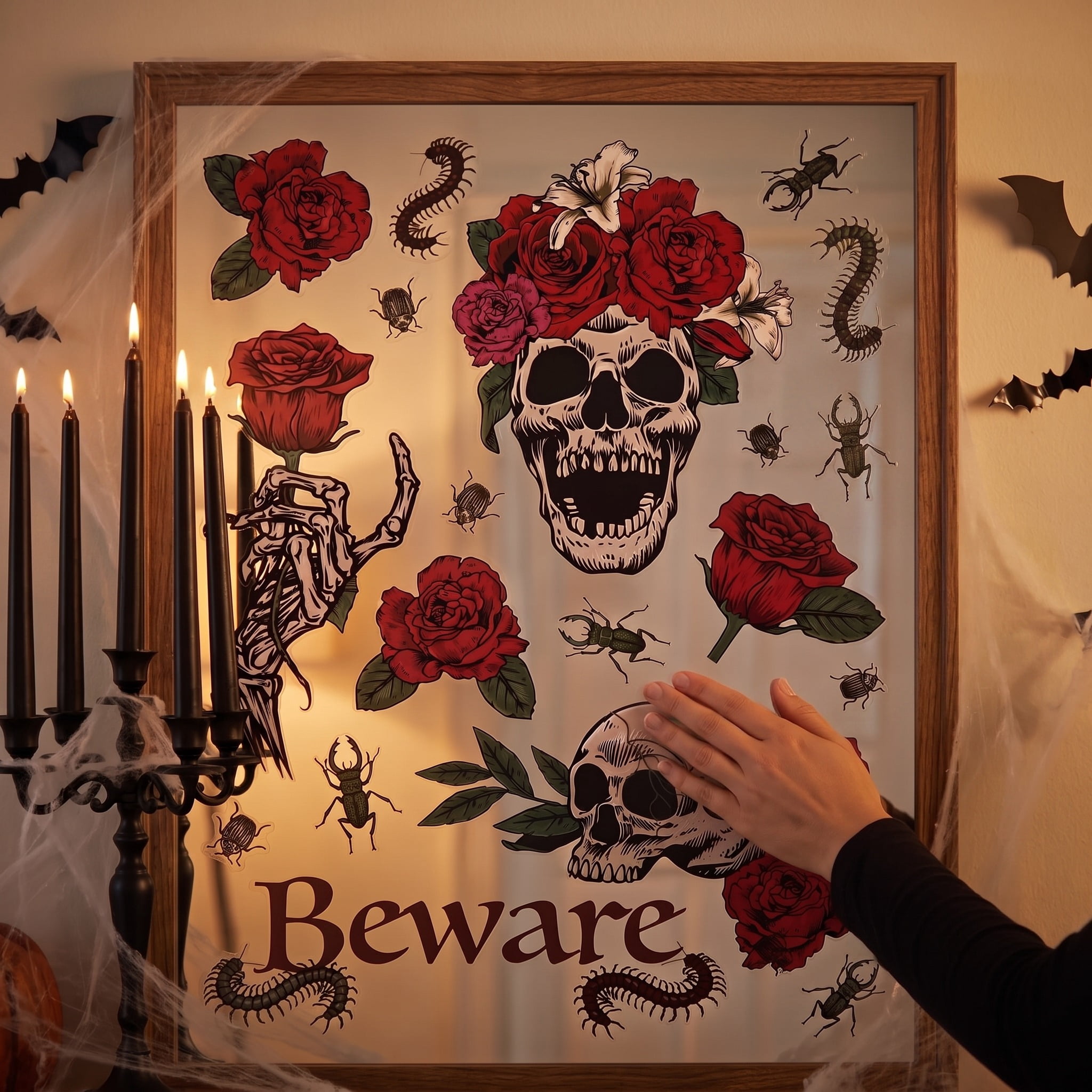 Skulls and Roses Window Clings, Multicolor, 11.75" x 17", Halloween by Way To Celebrate
