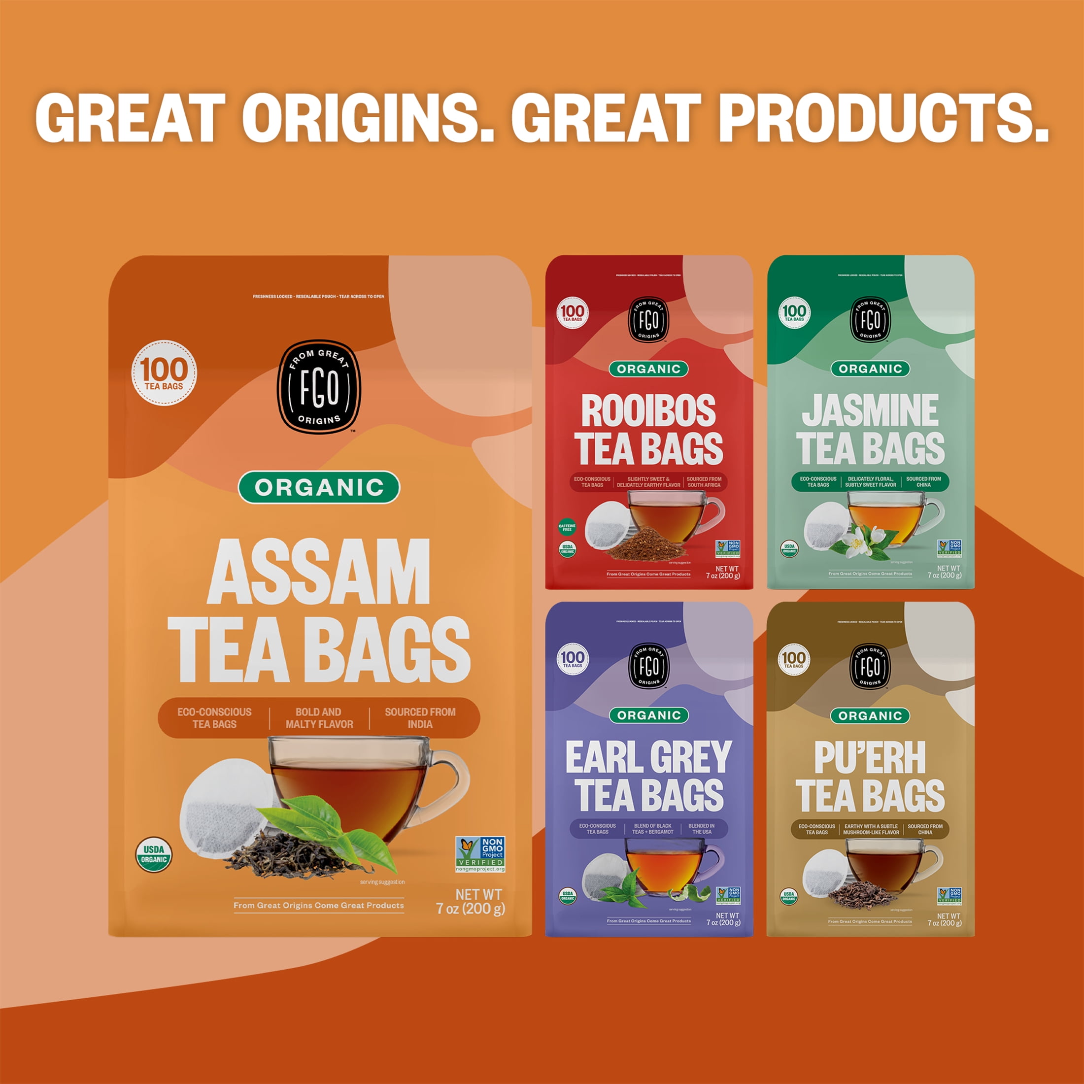 FGO Assam Tea, Organic, Eco-Conscious Tea Bags (100 Count)