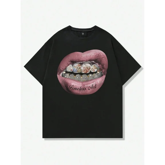 Streetwear Graphic Timeless Art Lips Grillz Vintage Grunge Y2k Cotton Men's Women's T-Shirt