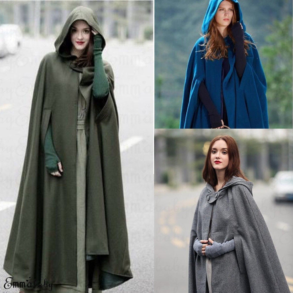 Romacci Women Hooded Cloak Cape Halloween Open Front Poncho Coat Warm Winter Costume Cosplay Outerwear with Full Length 
