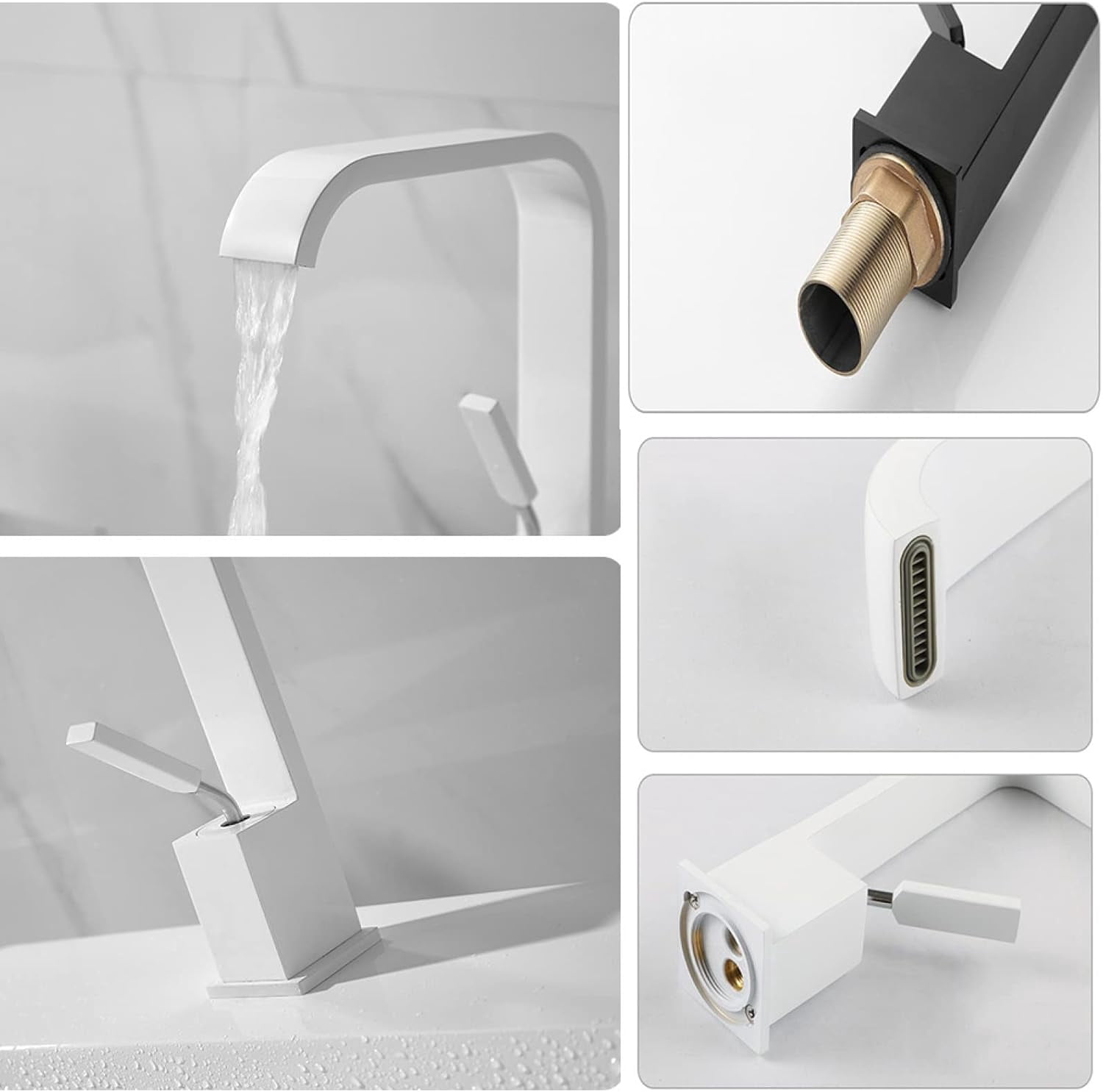 Basin Faucet Waterfall, Brass Faucet Bathroom, Sink Faucet Hot and Cold Mix Tap, Single Handle Waterfall Bathroom Sink Faucets, Black
