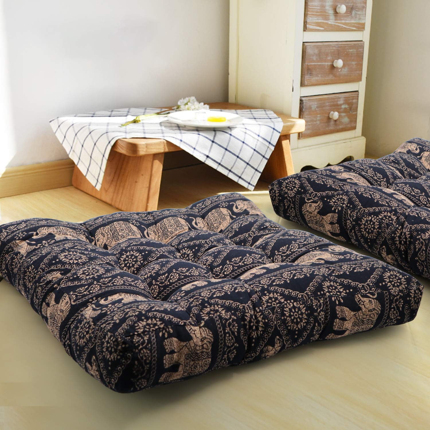 Boho Round Floor Seat Pillows Cushions 22 x 22, Soft Cotton Linen  Bohemian Yoga Mandala Meditation Pouf Tatami Floor Pillow Cushion for  Living Room