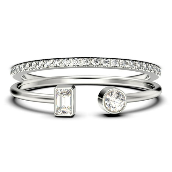 Minimalist Open Band Ring 1.30 Carat Round Cut Diamond Moissanite Engagement Ring, Unique Style Ring in 925 Sterling Silver With 18k White Gold Plating, Bridal Set, Matching Band