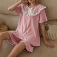 thumbnail image 6 of Warm Womens Pajamas New Womens Solid Pajama Set 2 Piece Short Sleeve Doll Collar Bow Lapel Shirt and Pants Loungewear Set Cute Sleepwear Cute Pajamas Set New Pinky M, 6 of 9