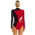 thumbnail image 2 of Yanarno Womens Long Sleeves Tops Bodysuit Figure Skating Dress Shiny Rhinestone Ballet Dance Leotard Black&Red XXL, 2 of 6