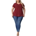 thumbnail image 2 of Agnes Orinda Women's Plus Size Floral Tops Ruffle Pleated V Neck Short Sleeve Summer Casual Blouse 1X Burgundy, 2 of 6